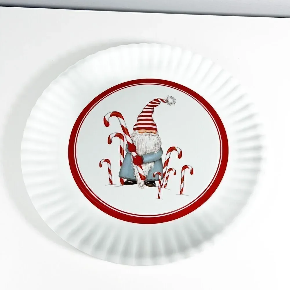Melamine Gnome And Candy Cane Serving Plate Platter 16” NEW